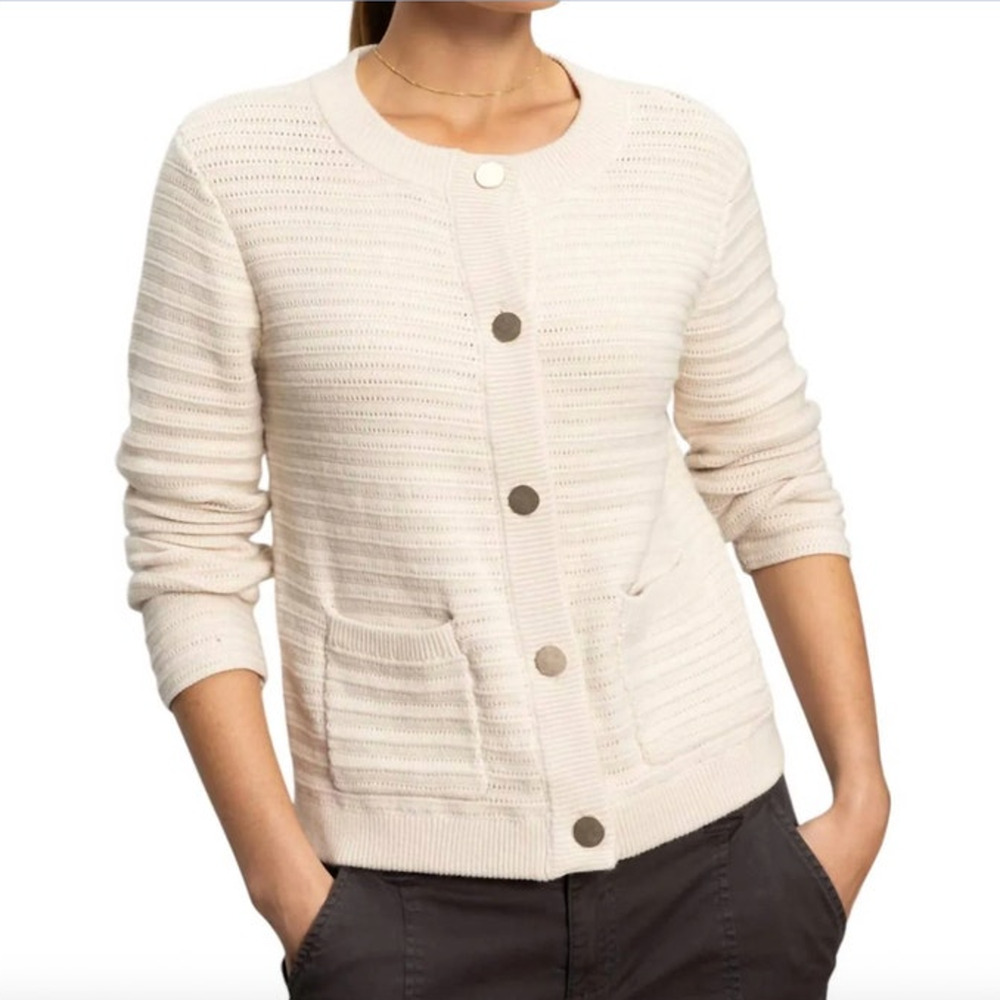 SANCTUARY Sweater Size XS Pointelle Knit Jacket Cardigan Button Up Cream Gold